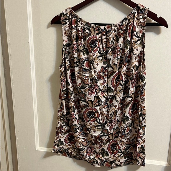 LOFT Floral Sleeveless Blouse - Cream and Brown - Picture 3 of 3